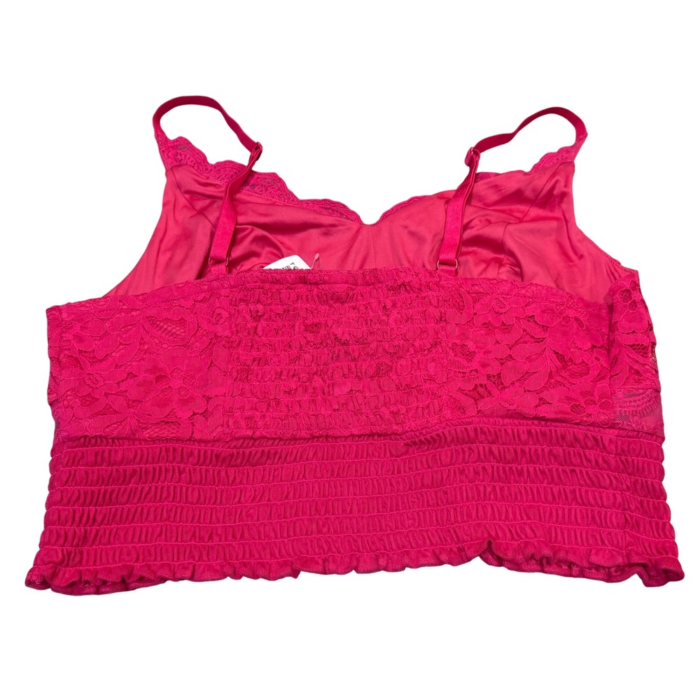 Torrid Lace Smocked Crop Top Pink Peacock Floral Adjustable Straps M/L NWT - Picture 6 of 7